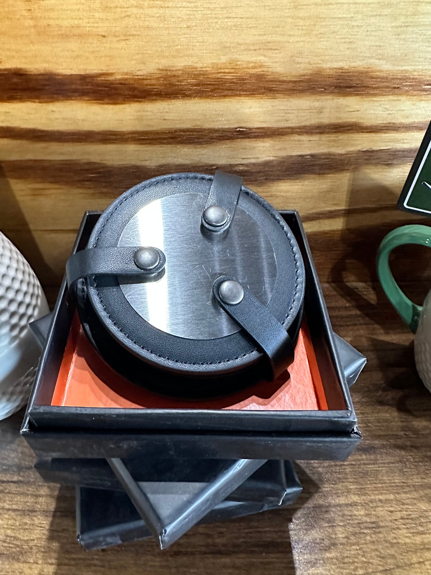 Leather & Metal Coaster Set of 4