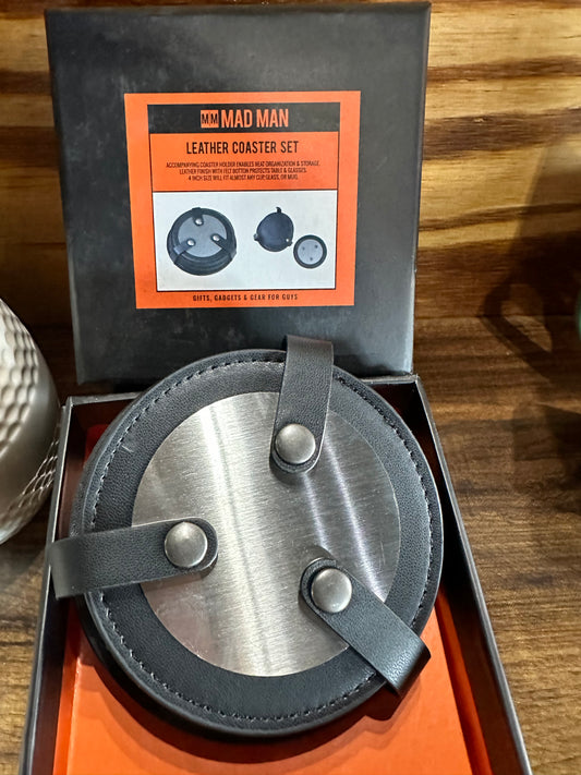 Leather & Metal Coaster Set of 4